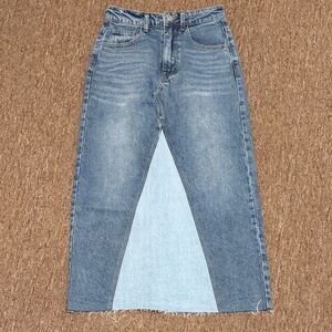 Blue Denim Maxi Skirt with Light Panel